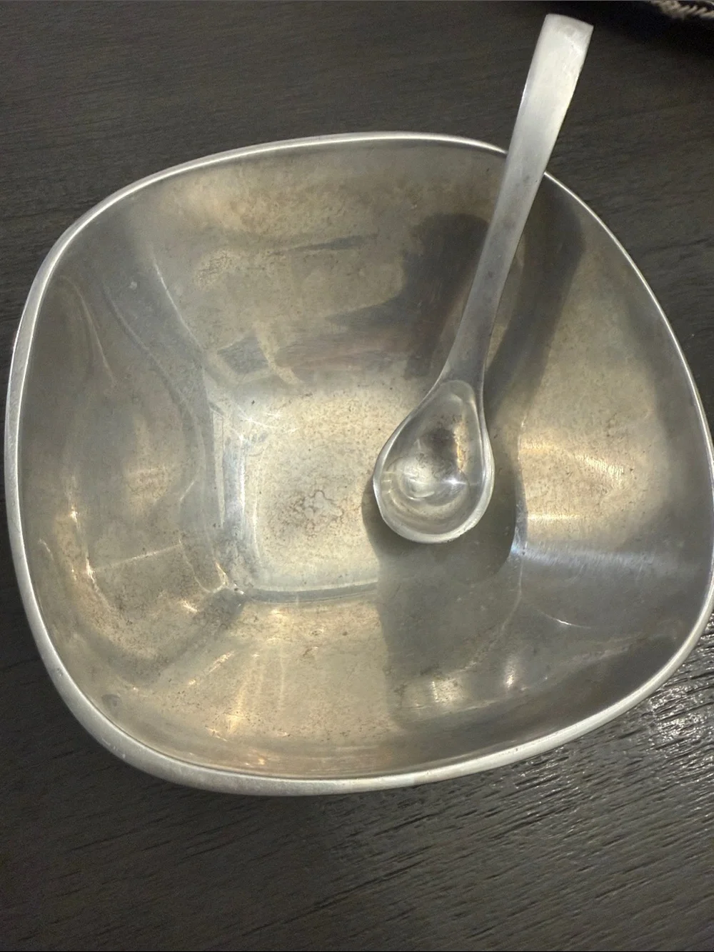 Holland Boone Bowl Mill Polished Pewter Serving Bowl & Matching Spoon